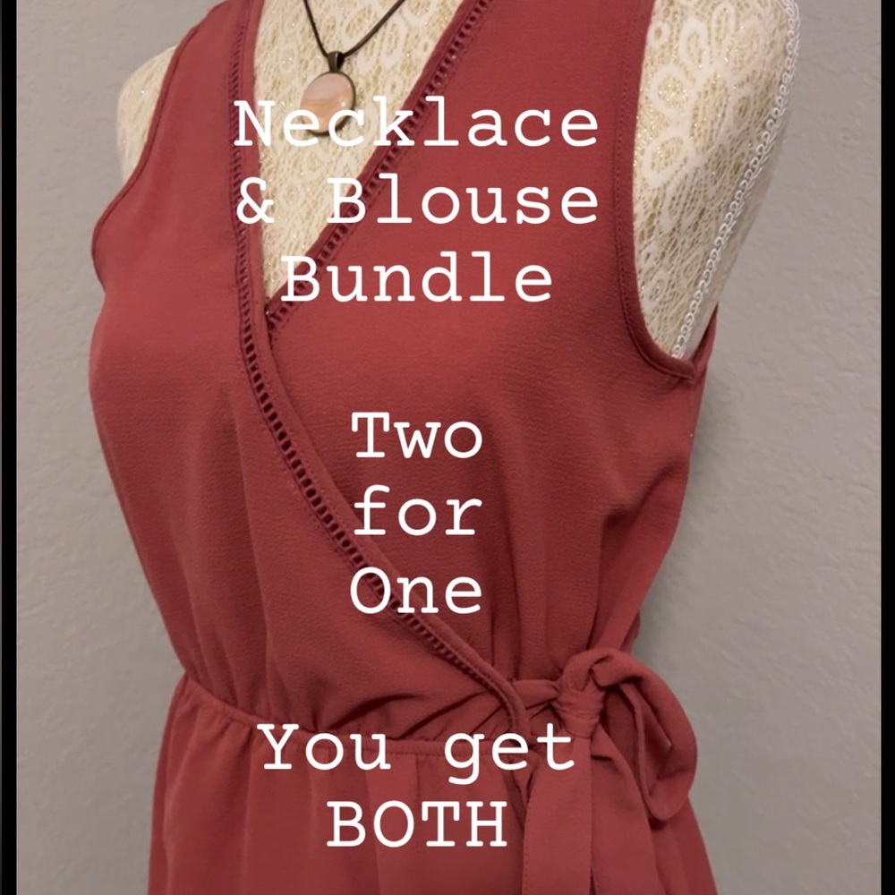2-for-1 V-neck sleeveless Blouse and Necklace